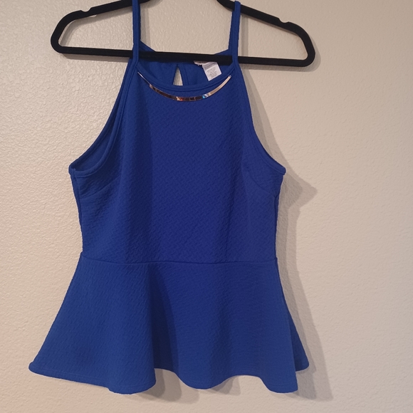 Miley and Molly Blue Sleeveless Peplum Top Size Large - Picture 4 of 9